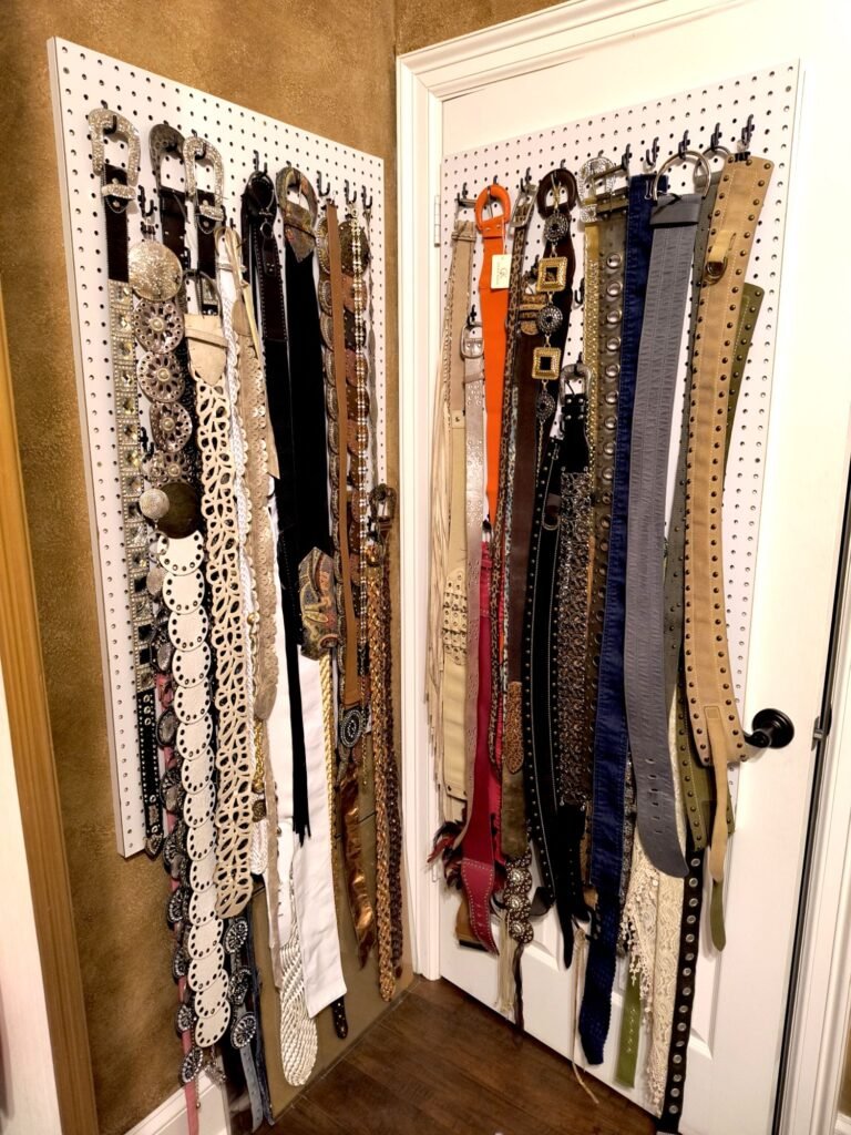 How to convert a spare bedroom into a closet, hanging belts on custom peg boards