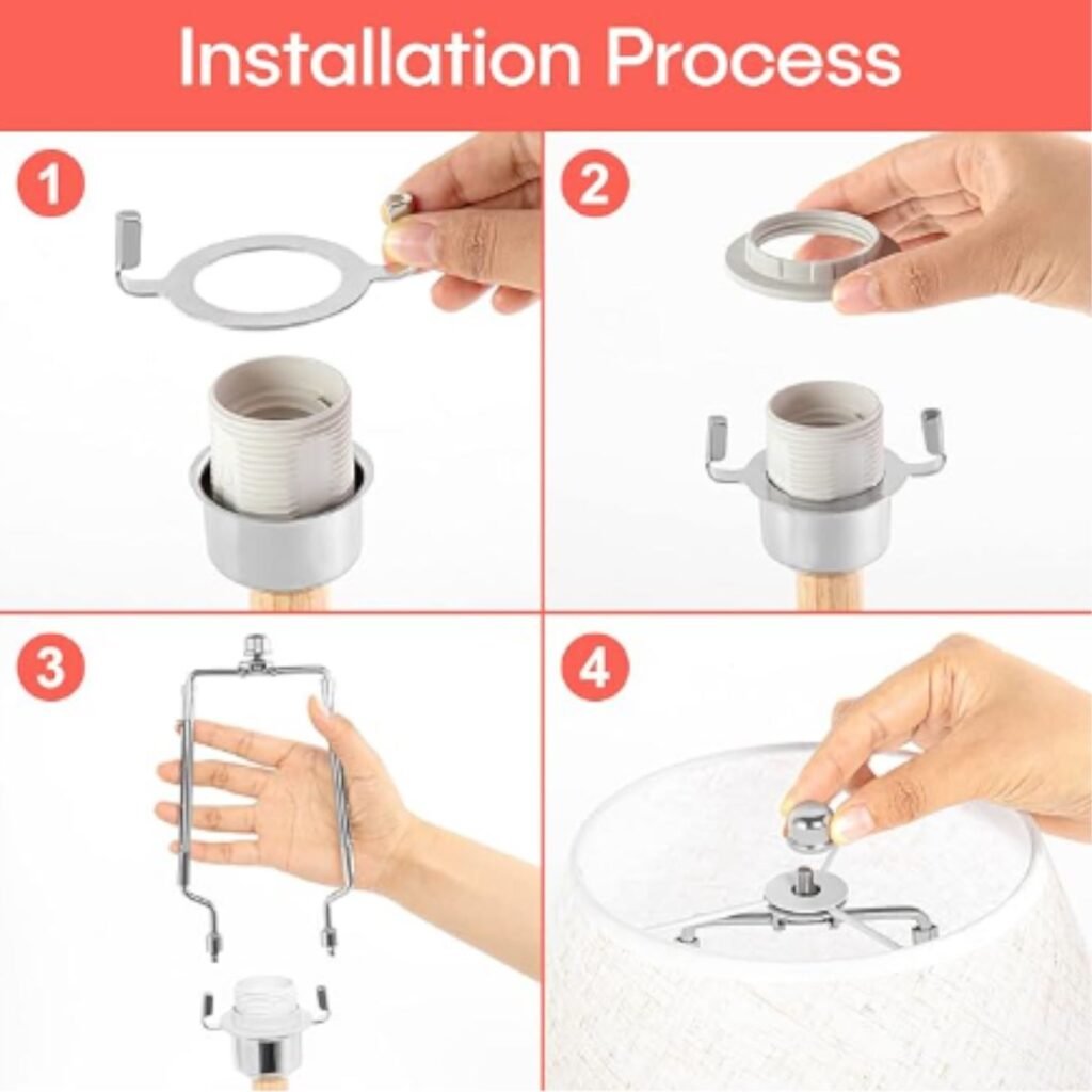 a 4 step installation process for adjustable lampshade harps