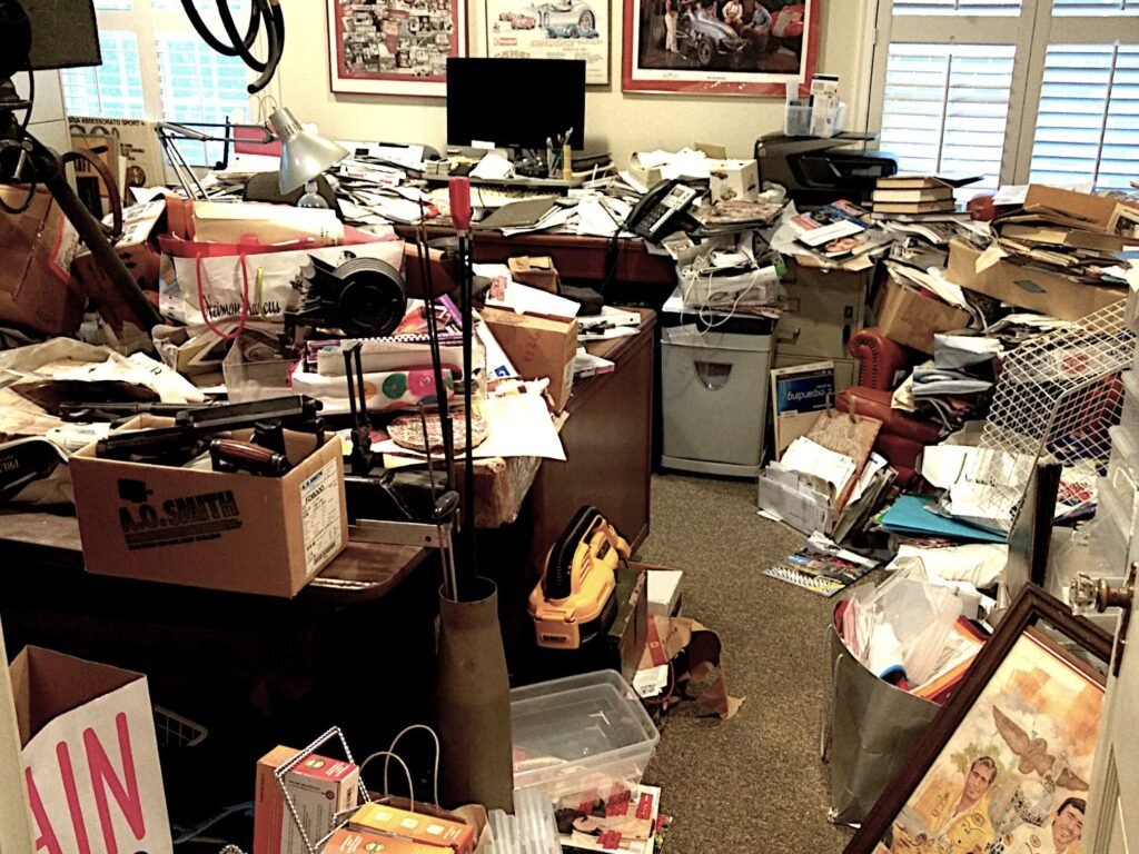 Disorganized office in total chaos