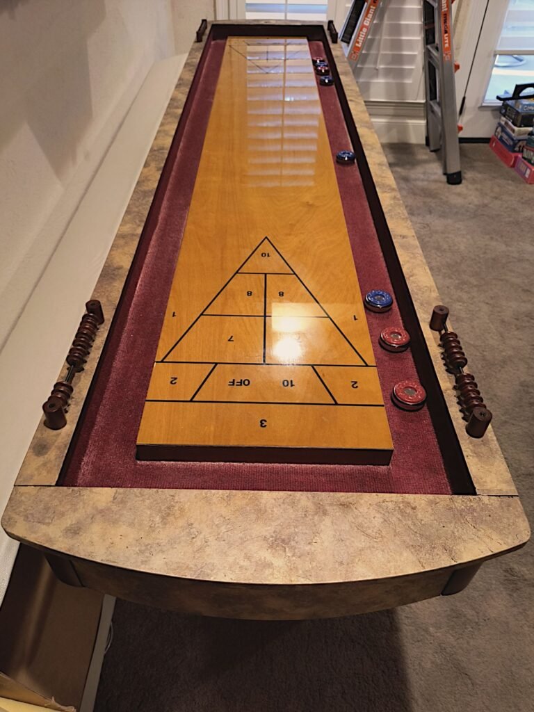 Shuffleboard after updates with metallic foil